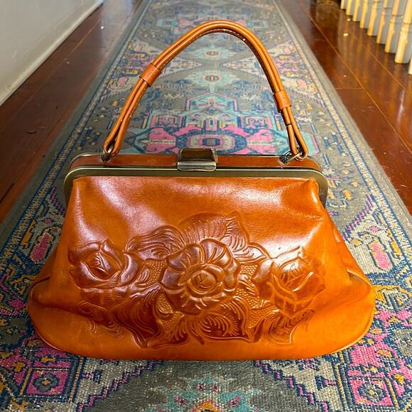 Patricia Nash Macerata tooled leather rose frame bag purse handbag - Picture 1 of 11